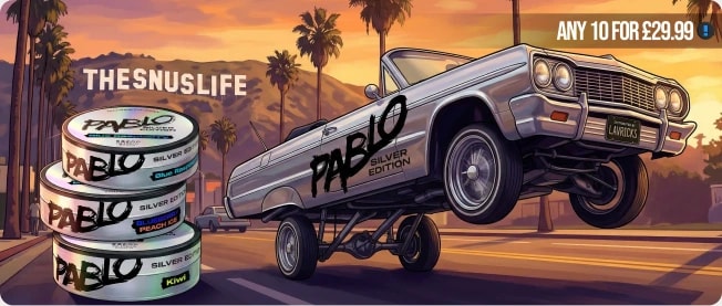 New Pablo Silver banner: lowrider truck at sunset.