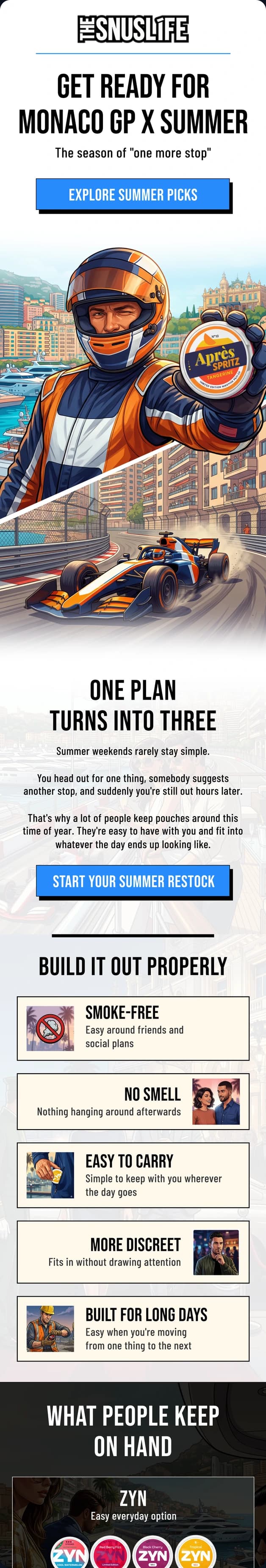 Monaco GP x Summer email for The Snus Life