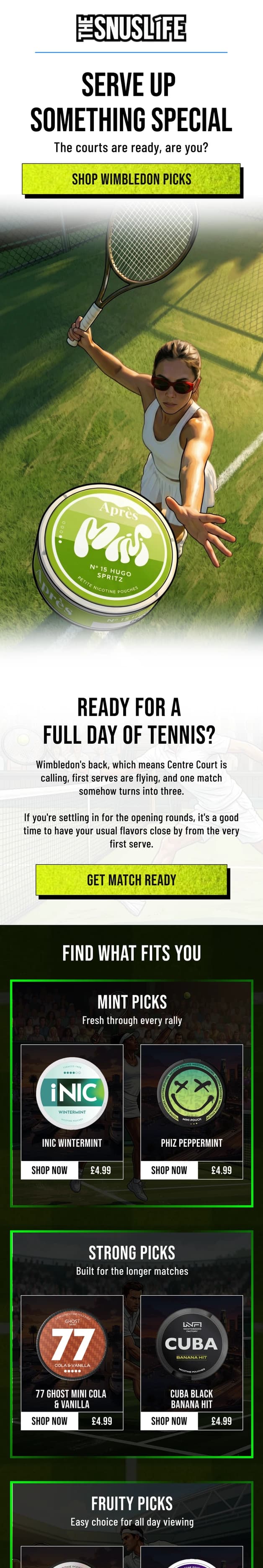 Wimbledon email for The Snus Life